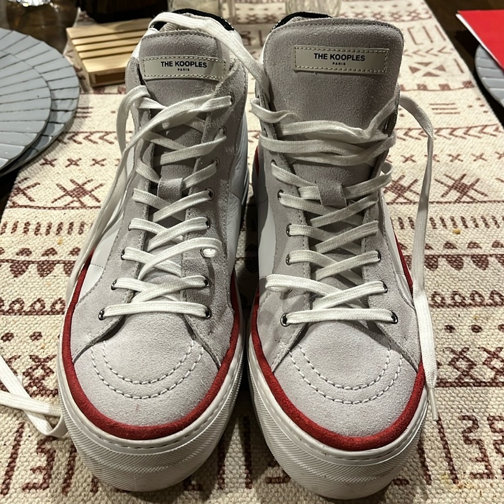 The Kooples White Leather Suede High Top Studded Colorblock Sneakers Size 41